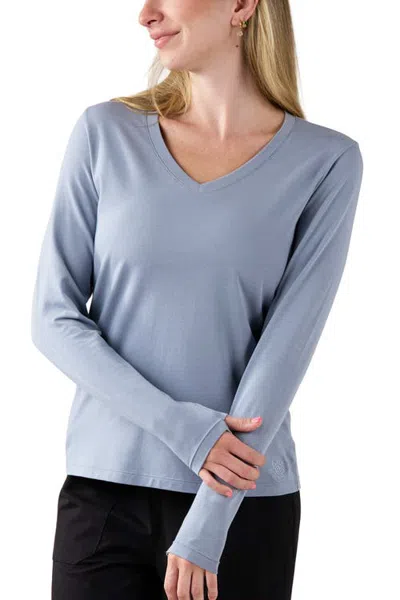 Uv Skinz Long Sleeve V-neck R&r Tee In Slate Blue