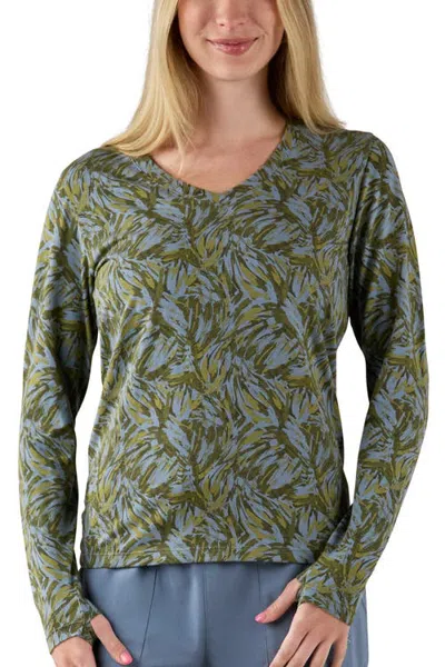 Uv Skinz Long Sleeve V-neck R&r Tee In Slate Blue Brushstrokes