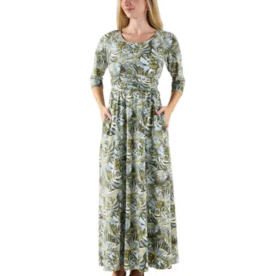 Uv Skinz Scoop Neck Maxi Dress In Deep Olive Palms