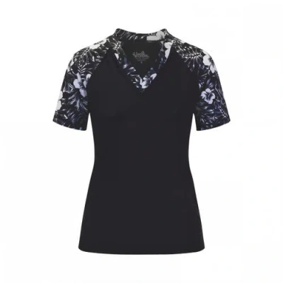 Uv Skinz Short Sleeve V-neck Sun & Swim Shirt In Black Paradise
