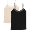 Uwila Warrior Happy Seams 2-pack Lace Trim Camisoles In Tap Shoe Black/ Smoke Grey