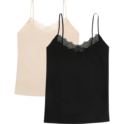 Uwila Warrior Happy Seams 2-pack Lace Trim Camisoles In Tap Shoe Black/ Smoke Grey