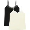 Uwila Warrior Happy Seams 2-pack Lace Trim Camisoles In Tap Shoe Black/ Winter White