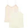 Uwila Warrior Happy Seams 2-pack Lace Trim Camisoles In Winter White/ Smoke Grey