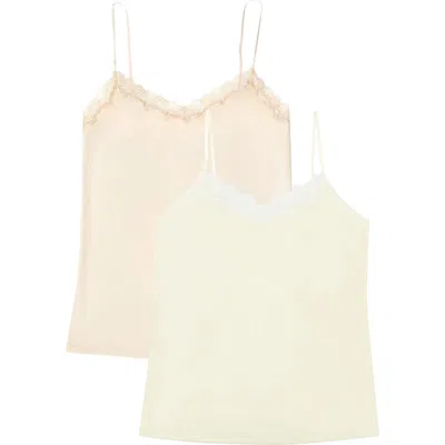Uwila Warrior Happy Seams 2-pack Lace Trim Camisoles In Winter White/ Smoke Grey