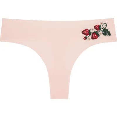 Uwila Warrior Soft Seamless Thong With Embroidery In Pink