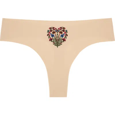 Uwila Warrior Soft Seamless Thong With Embroidery In Neutral