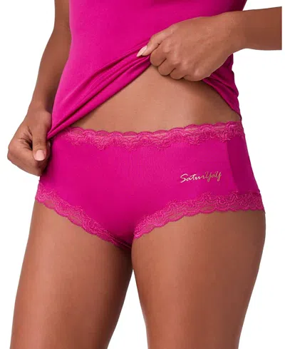Uwila Warrior Women's Soft Silk Days Of The Week Lace Trim Briefs In Pink