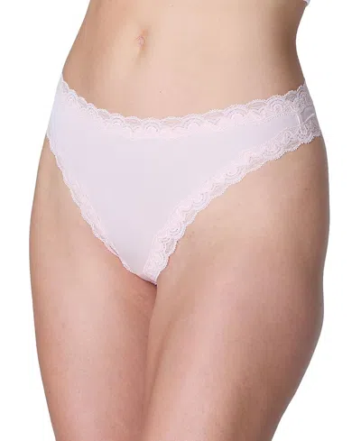 Uwila Warrior Women's Soft Silk Lace Trim Thong In Pink