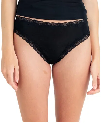Uwila Warrior Women's Soft Silk Lace Trim Thong In Black