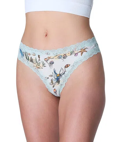 Uwila Warrior Women's Soft Silk Printed Lace Trim Thong In Blue