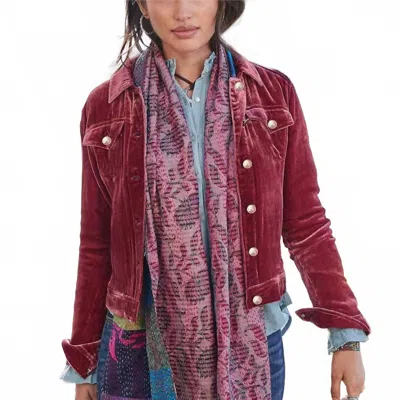 Uzwholesale Cropped Velvet Jacket With Lapel In Wine In Pink