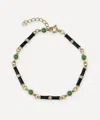 V By Laura Vann 18ct Gold-plated Marlowe Black Enamel And Green Stone Bracelet