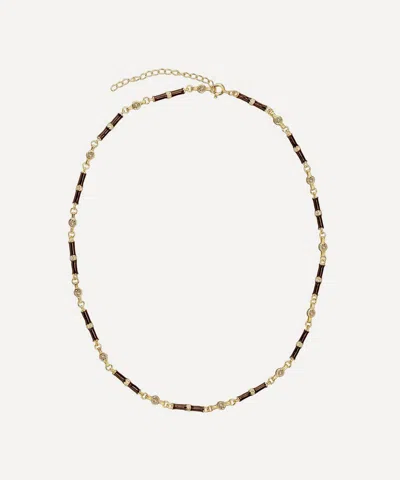 V By Laura Vann 18ct Gold-plated Marlowe Brown Enamel And Champagne Necklace