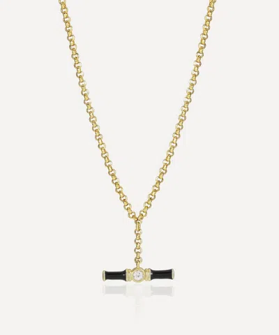 V By Laura Vann 18ct Gold-plated Vermeil Silver Dyllan Black Enamel T-bar Pendant Necklace