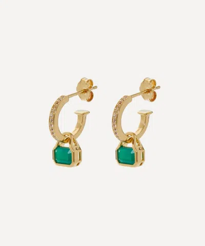 V By Laura Vann 18ct Gold-plated Vermeil Silver Green Agate Charm Hoop Earrings