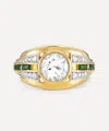 V By Laura Vann 18ct Gold-plated Vermeil Silver Olive White Topaz And Green Stone Bombe Ring