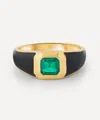 V By Laura Vann 18ct Gold-plated Vermeil Silver Sophie Black Enamel And Emerald Signet Ring