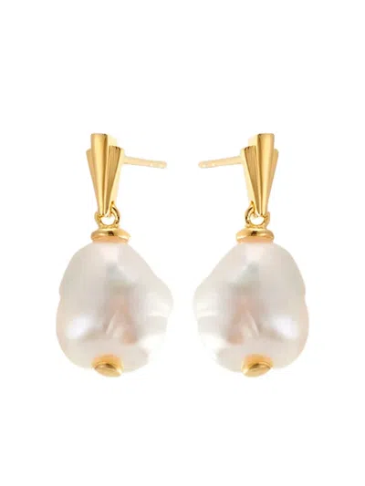 V By Laura Vann Coco Pearl Drop Earrings In Gold