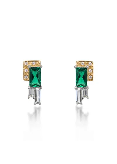V By Laura Vann Laura Vann Audrey Rhodium And Gold-plated Earrings In Green