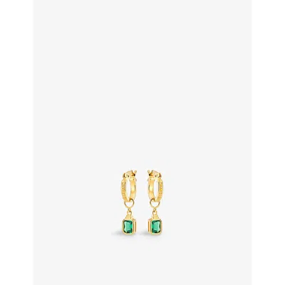 V By Laura Vann Womens Gold Frances 18ct Yellow Gold-plated Recycled Sterling-silver And Emerald Hoo