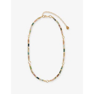 V By Laura Vann Womens Column 18ct Yellow-gold Plated Sterling Silver, Agate And Topaz Necklace