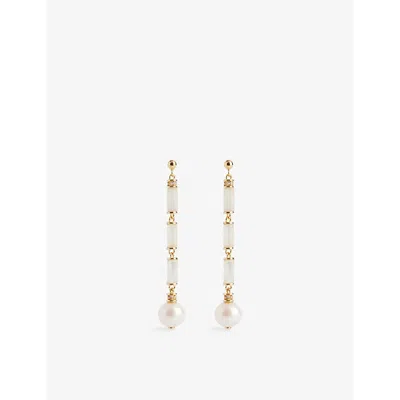 V By Laura Vann Womens Column 18ct Yellow Gold-plated Vermeil Sterling-silver, Mother-of-pearl And Topaz Drop Earrin