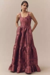 V. Chapman Avery Scoop-neck Tiered Floral Brocade Maxi Dress In Pink