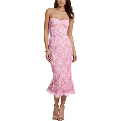 V. Chapman Betty Womens Padded Bust Lace Midi Dress