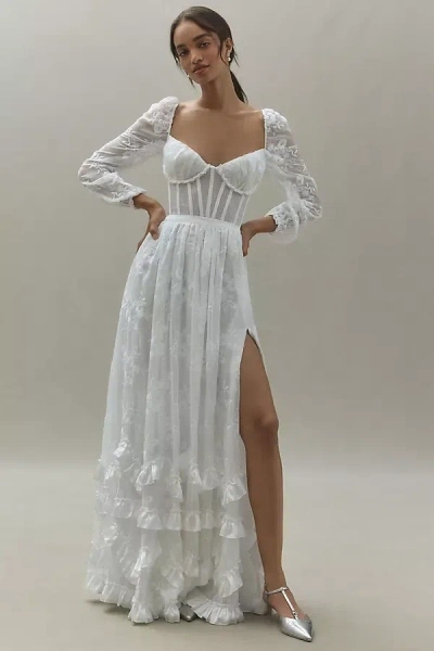 V. Chapman Carmella Long-sleeve Ruffled Chiffon Maxi Dress In White