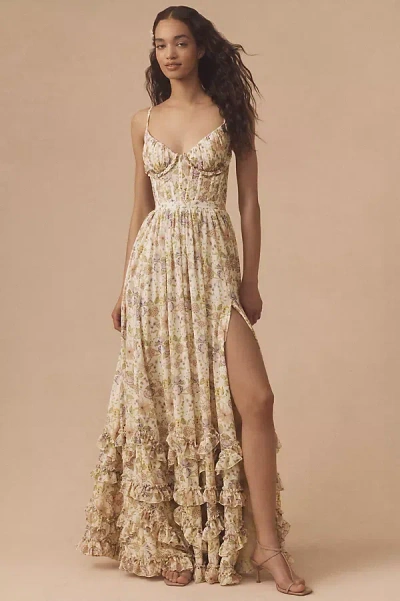 V. Chapman Carmen Corset Front-slit Ruffled Gown