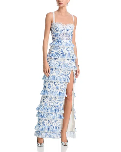 V. Chapman Cassia Lace Corset Gown In Blue
