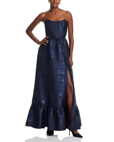 V. Chapman Charlotte Jacquard Gown In Navy Baroque Floral
