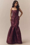 V. Chapman Cherie Off-shoulder Corset Brocade Maxi Dress In Burgundy