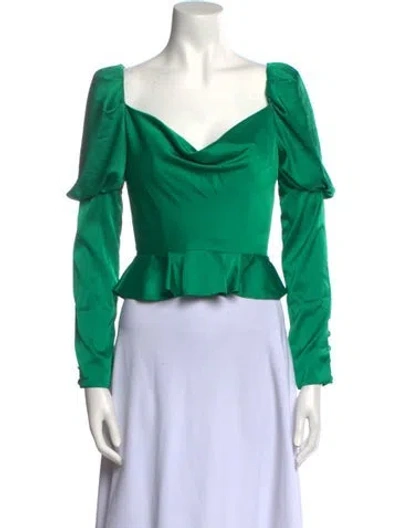 Pre-owned V. Chapman Cowl Neck Long Sleeve Crop Top In Green