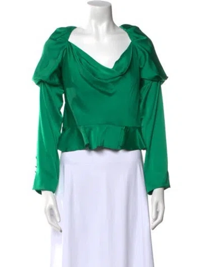 Pre-owned V. Chapman Cowl Neck Long Sleeve Crop Top In Green