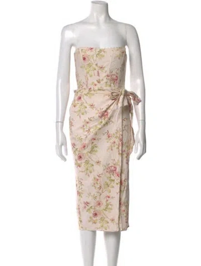 Pre-owned V. Chapman Floral Print Knee-length Dress In Neutral