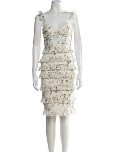Pre-owned V. Chapman Floral Print Knee-length Dress In Neutrals