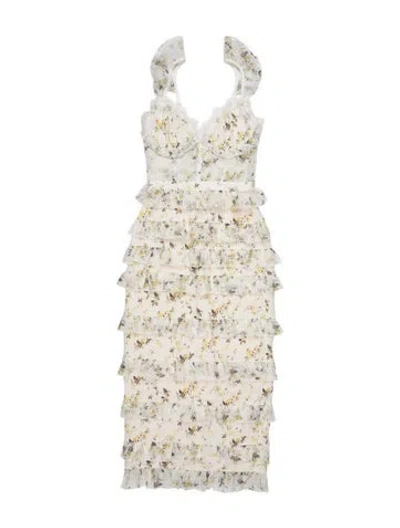 Pre-owned V. Chapman Floral Print Knee-length Dress W/ Tags In White