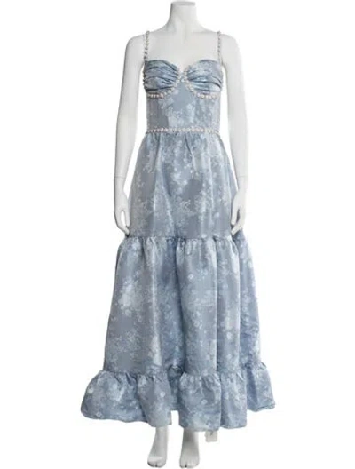 Pre-owned V. Chapman Floral Print Long Dress In Blue