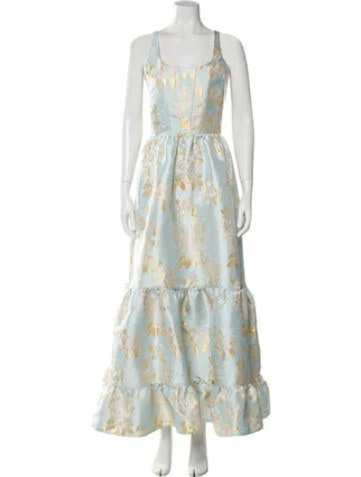 Pre-owned V. Chapman Floral Print Long Dress In Blue