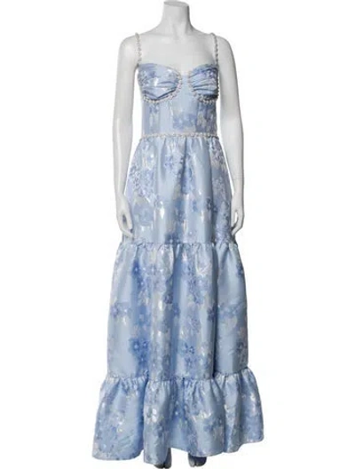 Pre-owned V. Chapman Floral Print Long Dress In Blue