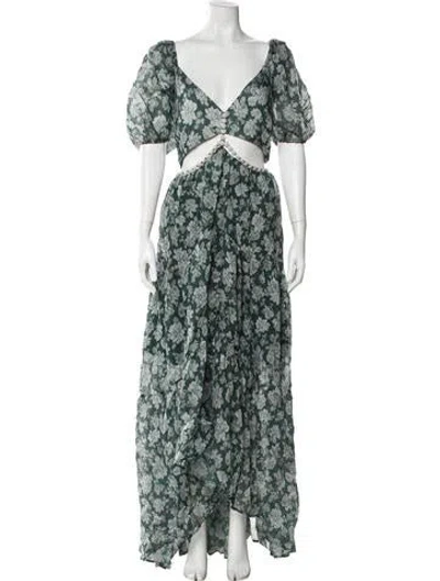 Pre-owned V. Chapman Floral Print Long Dress In Blue
