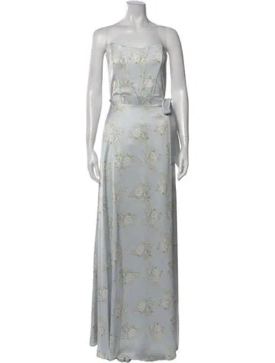 Pre-owned V. Chapman Floral Print Long Dress In Blue