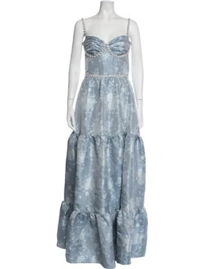 Pre-owned V. Chapman Floral Print Long Dress In Blue