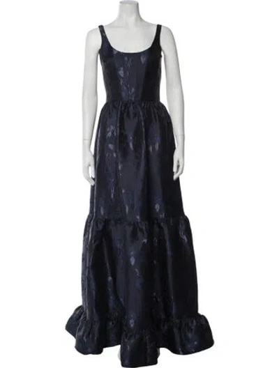 Pre-owned V. Chapman Floral Print Long Dress In Blue