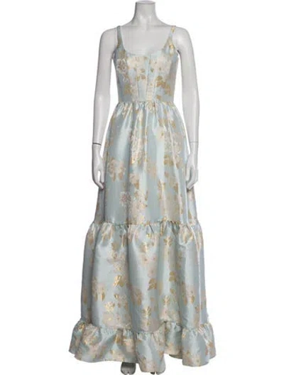 Pre-owned V. Chapman Floral Print Long Dress In Blue