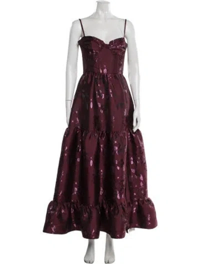 Pre-owned V. Chapman Floral Print Long Dress In Burgundy