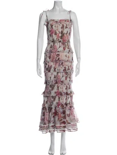 Pre-owned V. Chapman Floral Print Long Dress In Gray