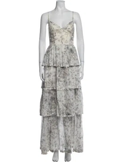 Pre-owned V. Chapman Floral Print Long Dress In Gray